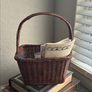 Elegant Dark Brown Wicker Basket with Handle